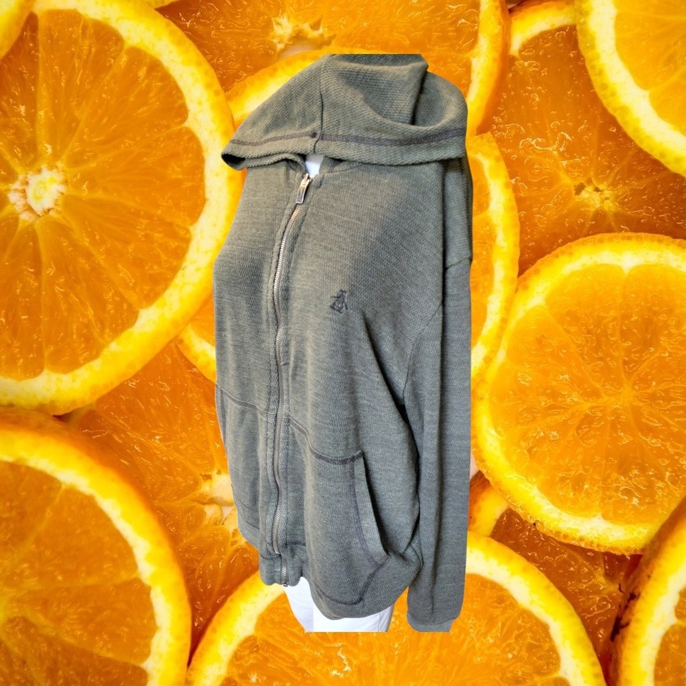 Original Penguin Mens XL Full Zip Hoodie Olive Green Waffle‎ Texture Lightweight